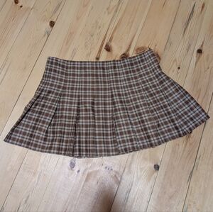 Divided Brown Plaid Skater Skirt